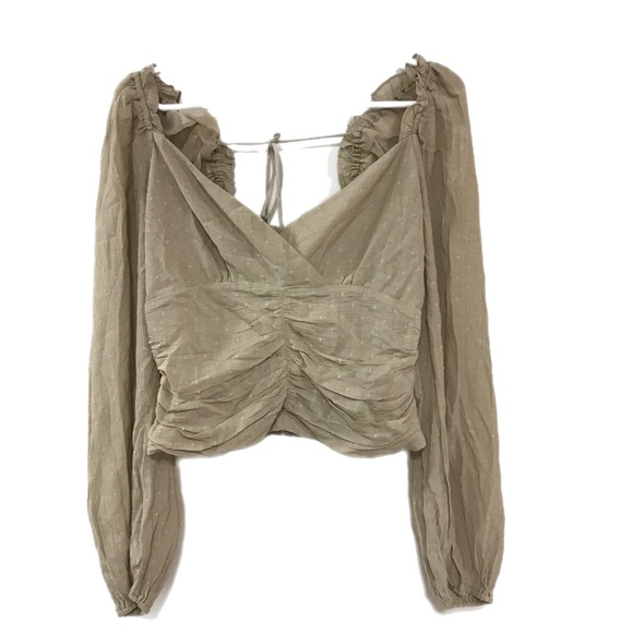 ASTR Taupe Swiss Dot Puff Sleeve Top - Picture 4 of 11